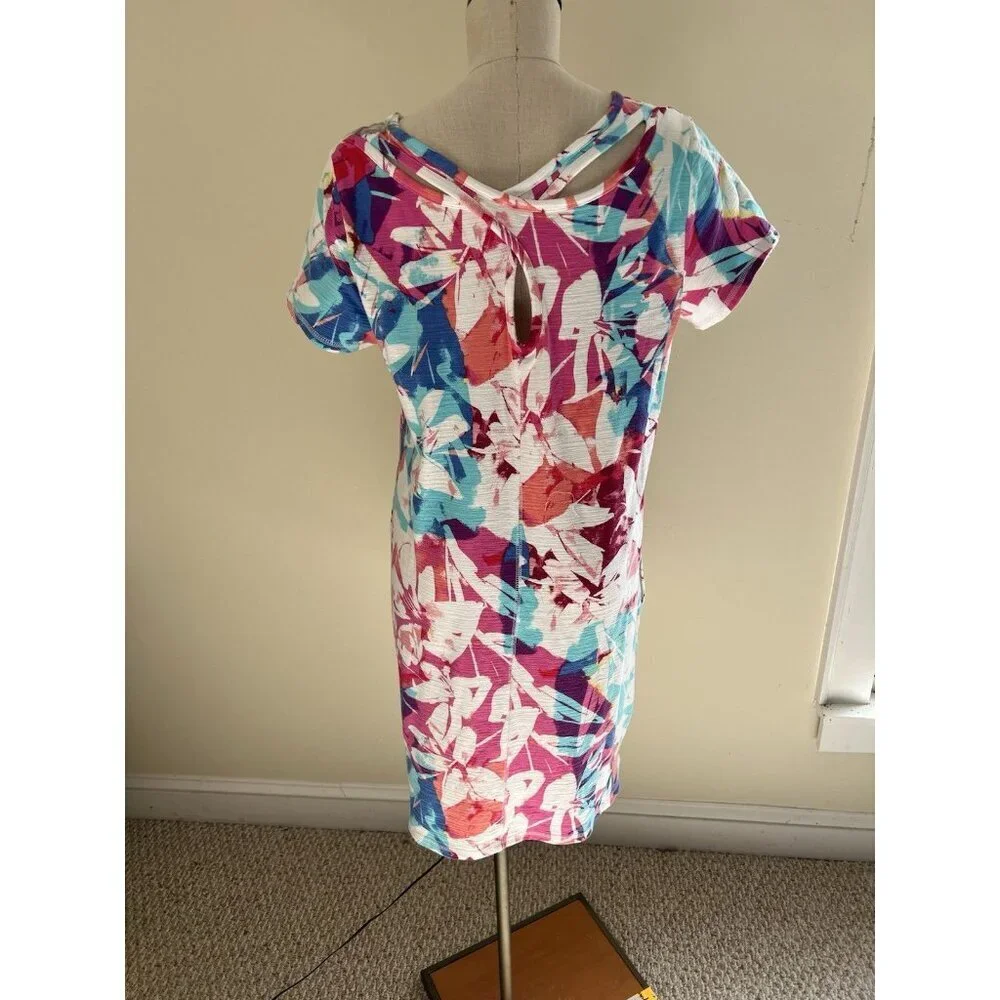 T By Talbots Tropical Stretch Cross Back Dress SZ LG Beach Cruise Resort - Picture 3 of 8